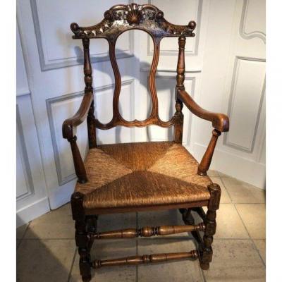 Large Walnut Straw Armchair Late Eighteenth