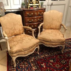 Pair Of 19th Century Fireside Chairs, Louis XV Style