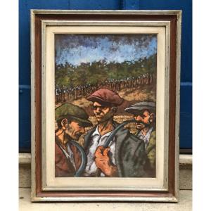 Tableau  italien XXe  Les trois Hommes 