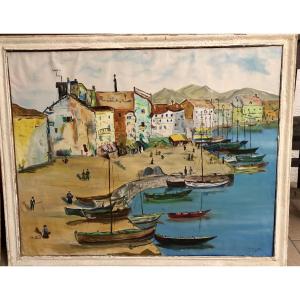 Naïve Painting "fishing Port"