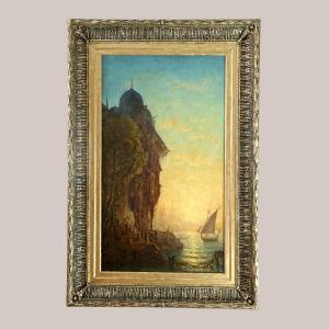 Louis Lottier (1813; 1892) Signed. Sunset On The Shores Of The Bosphorus