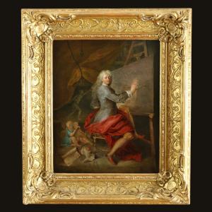Presumed Portrait Of The Painter Antoine Coypel In His Studio Around 1700 By Louis De Sylvestre