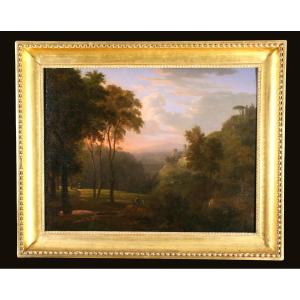 Nicolas-didier Boguet (1755-1839) Attributed. Animated Landscape In The Roman Campagna Circa 1800.