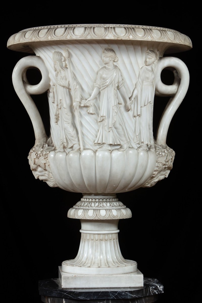 Coppia di grandi vasi in marmo bianco statuario, Roma XIX secolo-photo-2