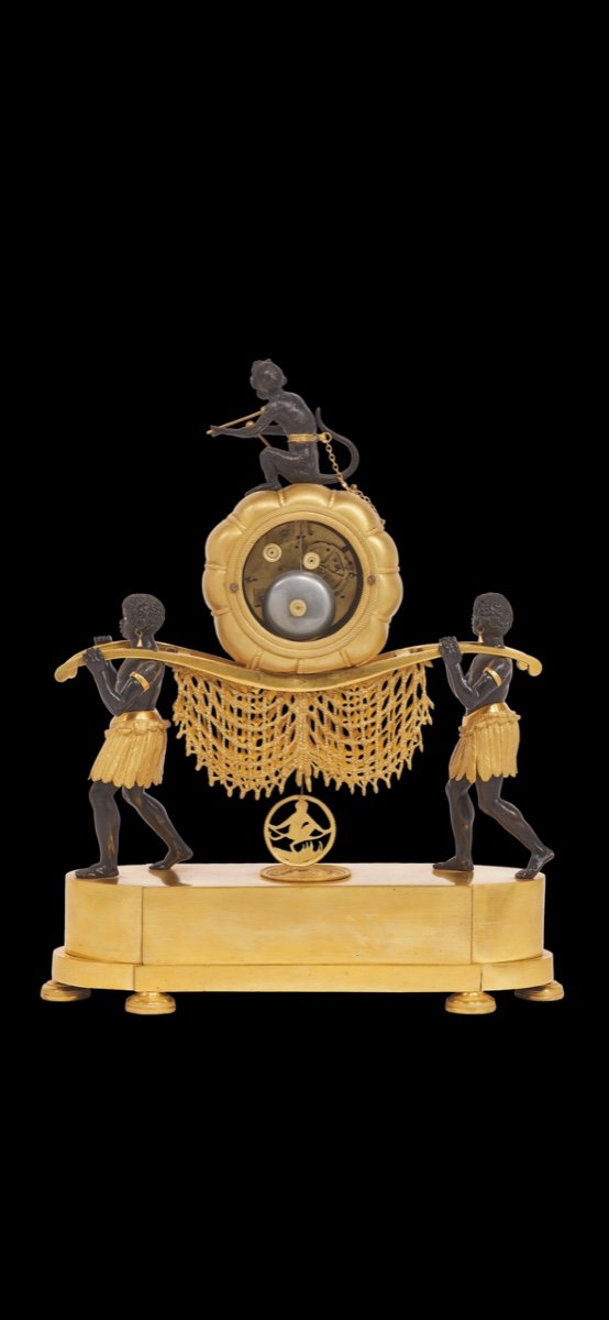 Importante orologio da camino, "Les porteurs mauriciens au ballot"-photo-2