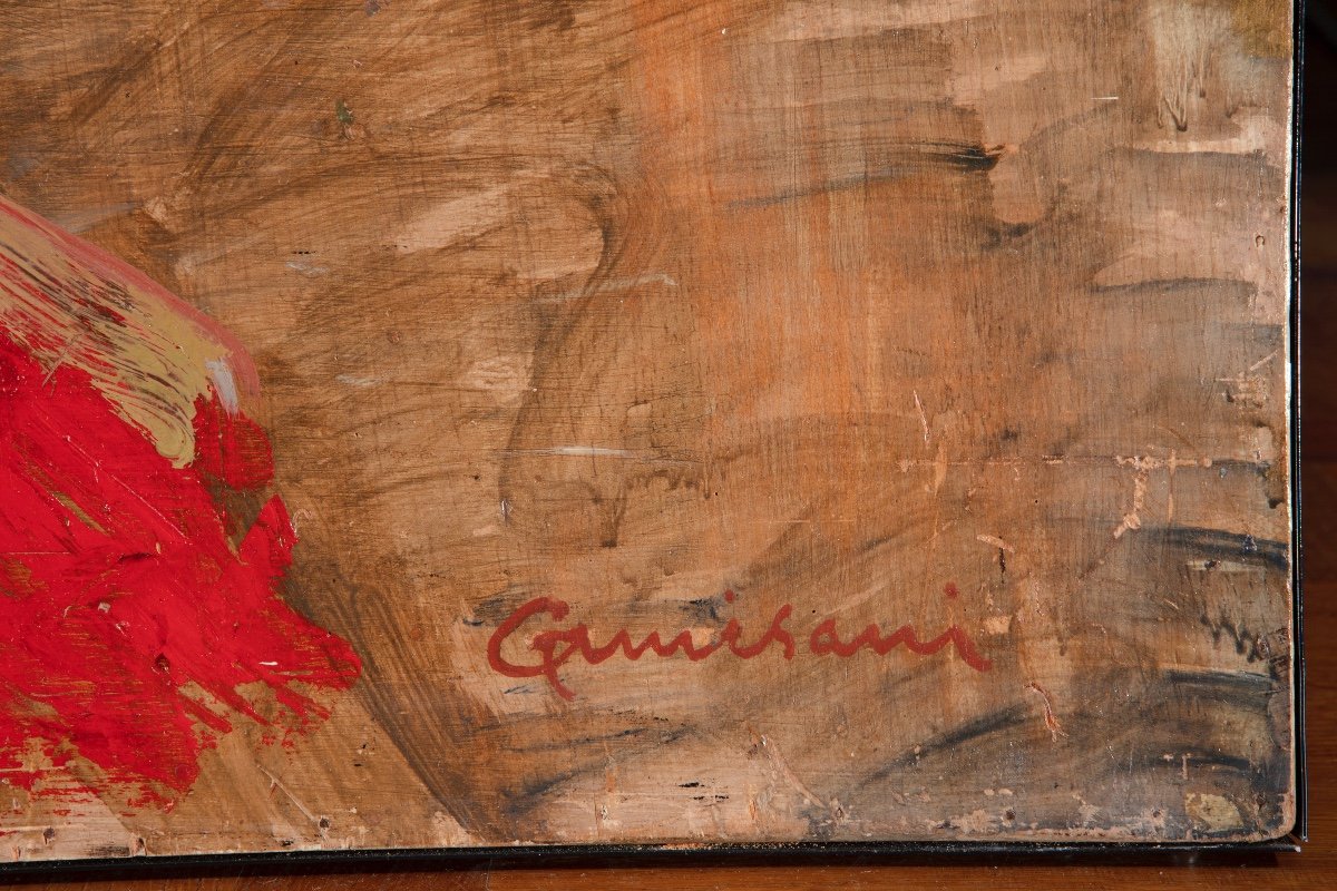 Grande dipinto ad olio su tavola di Giuseppe Amisani (Mede 1881 - Portofino 1941)-photo-3
