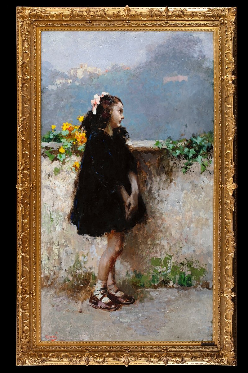 Grande dipinto di Vincenzo Irolli intitolato "Papà lontano"