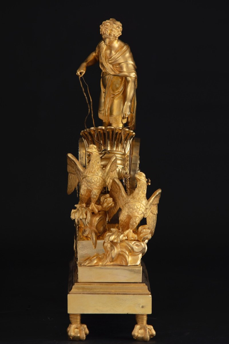Importante pendola in bronzo dorato e finemente cesellato rappresentante Ganimede su un carro-photo-6