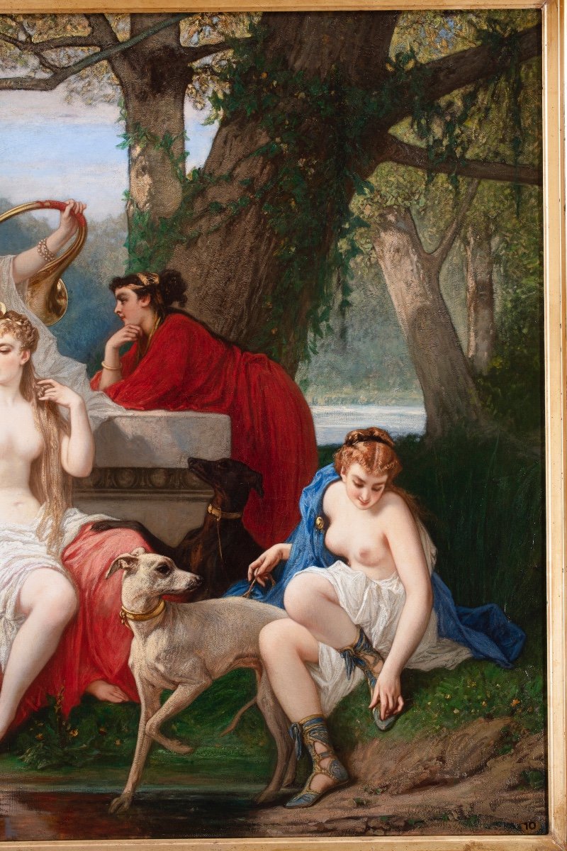 Grande dipinto ad olio su tela di Louis Devedeux (1820-1874)-photo-2
