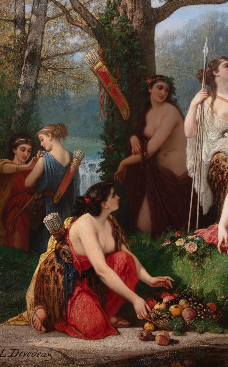 Grande dipinto ad olio su tela di Louis Devedeux (1820-1874)-photo-3