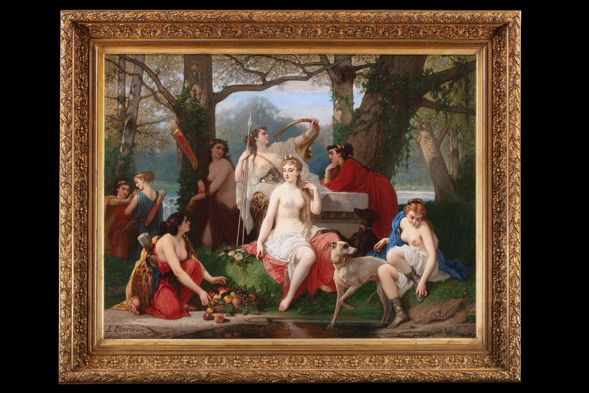 Grande dipinto ad olio su tela di Louis Devedeux (1820-1874)