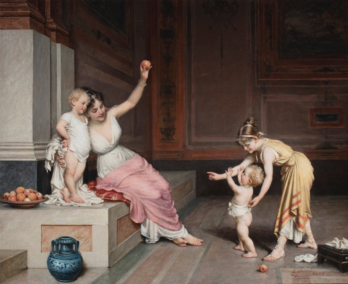 Dipinto di Egisto Sarri (Figline Valdarno 1837 – Firenze 1901) , “Primi Passi”-photo-3