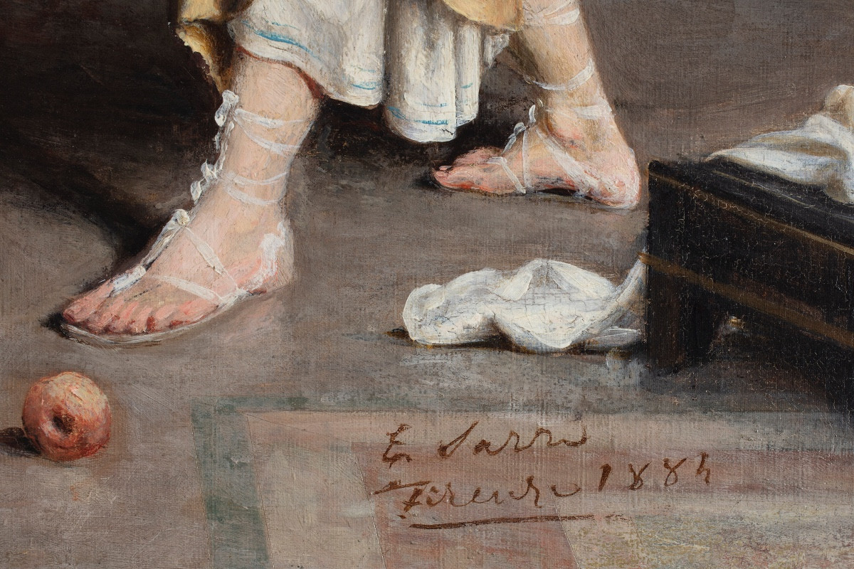 Dipinto di Egisto Sarri (Figline Valdarno 1837 – Firenze 1901) , “Primi Passi”-photo-4