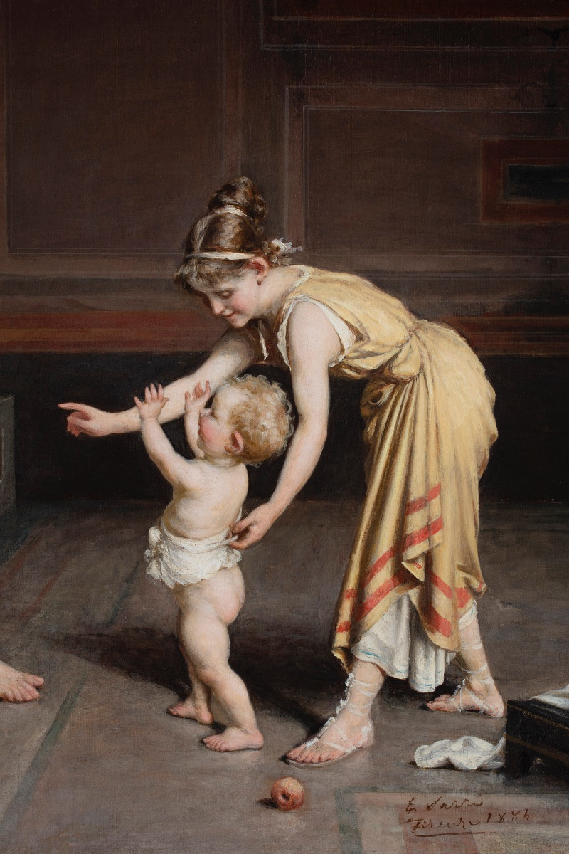 Dipinto di Egisto Sarri (Figline Valdarno 1837 – Firenze 1901) , “Primi Passi”-photo-2