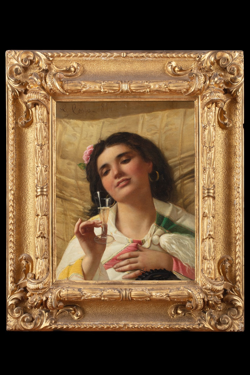 Dipinto di Giovanni Costa, "Ritratto femminile", olio su tela