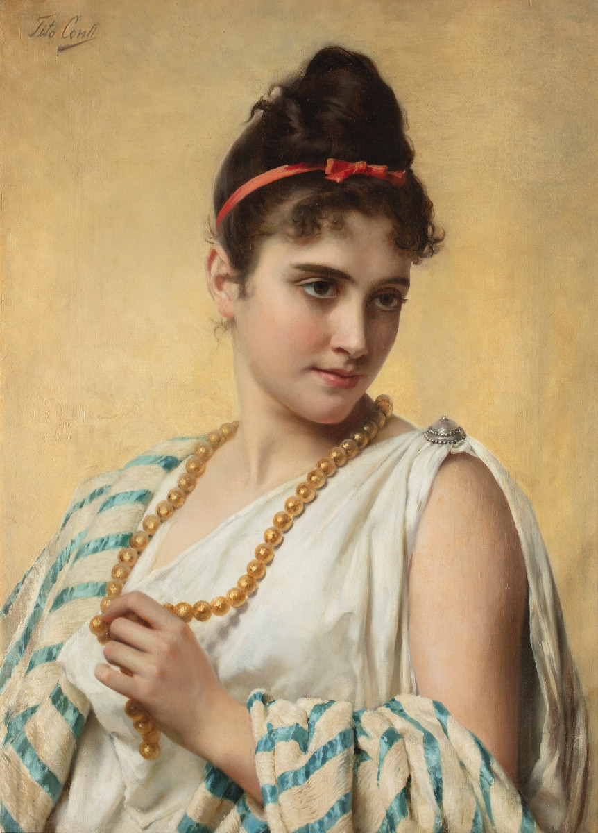 Tito Conti (Firenze 1842 - 1924), “La collana di perle”-photo-3