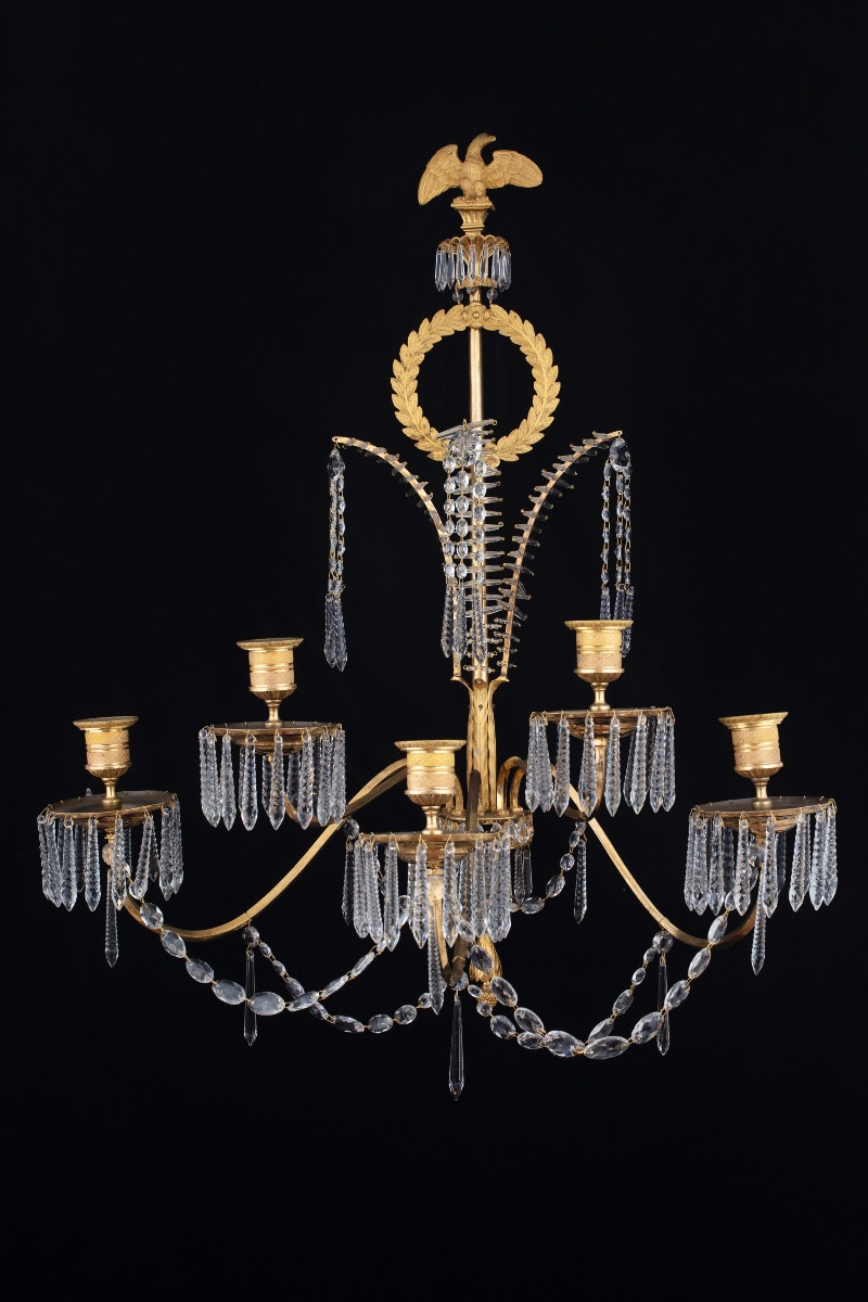 Coppia di importanti Appliques in bronzo dorato e cristallo, Francia, 1805 circa-photo-2