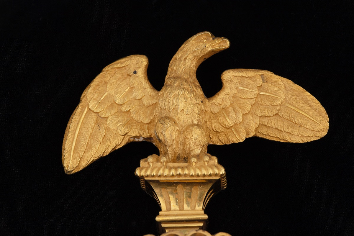 Coppia di importanti Appliques in bronzo dorato e cristallo, Francia, 1805 circa-photo-3