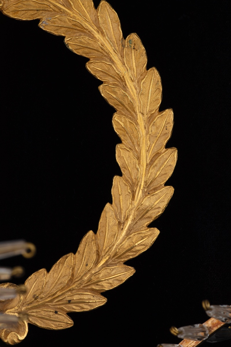 Coppia di importanti Appliques in bronzo dorato e cristallo, Francia, 1805 circa-photo-4