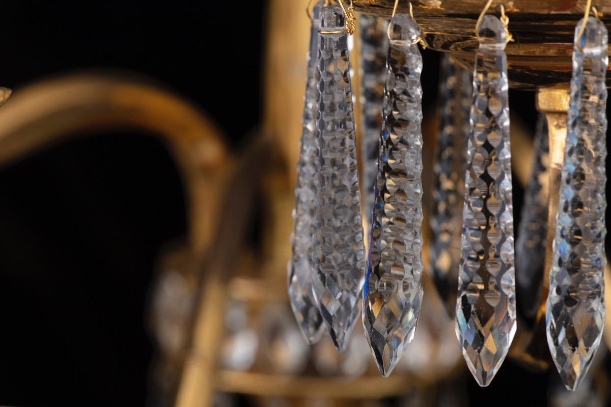 Coppia di importanti Appliques in bronzo dorato e cristallo, Francia, 1805 circa-photo-6