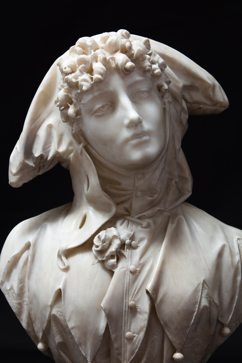 Scultura di Luigi Pagani (Bergamo 1839-Milano 1905), "La toilette della maschera"-photo-1