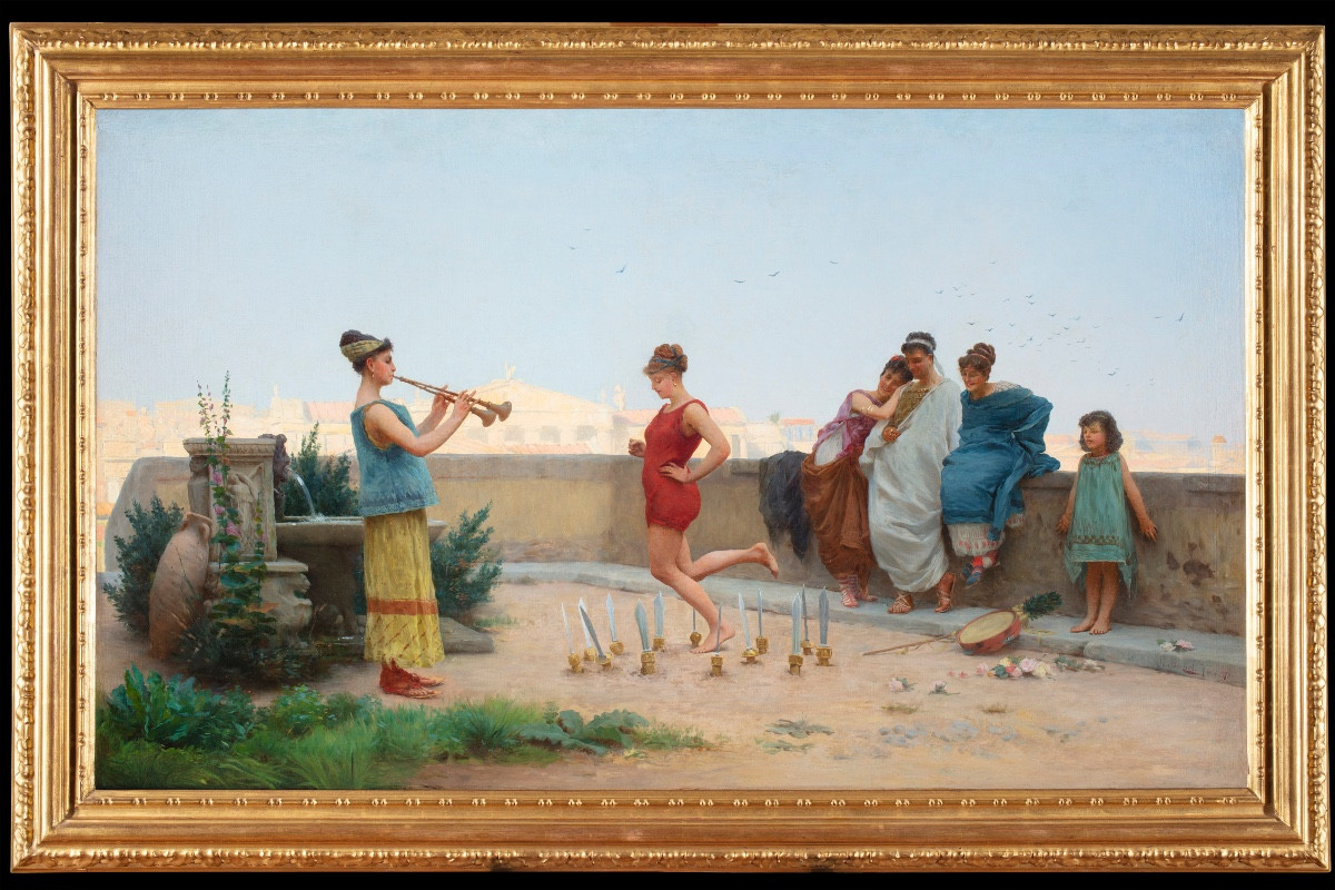 Dipinto di Giovanni Muzzioli (Modena 1854-1894), "La danza delle spade"