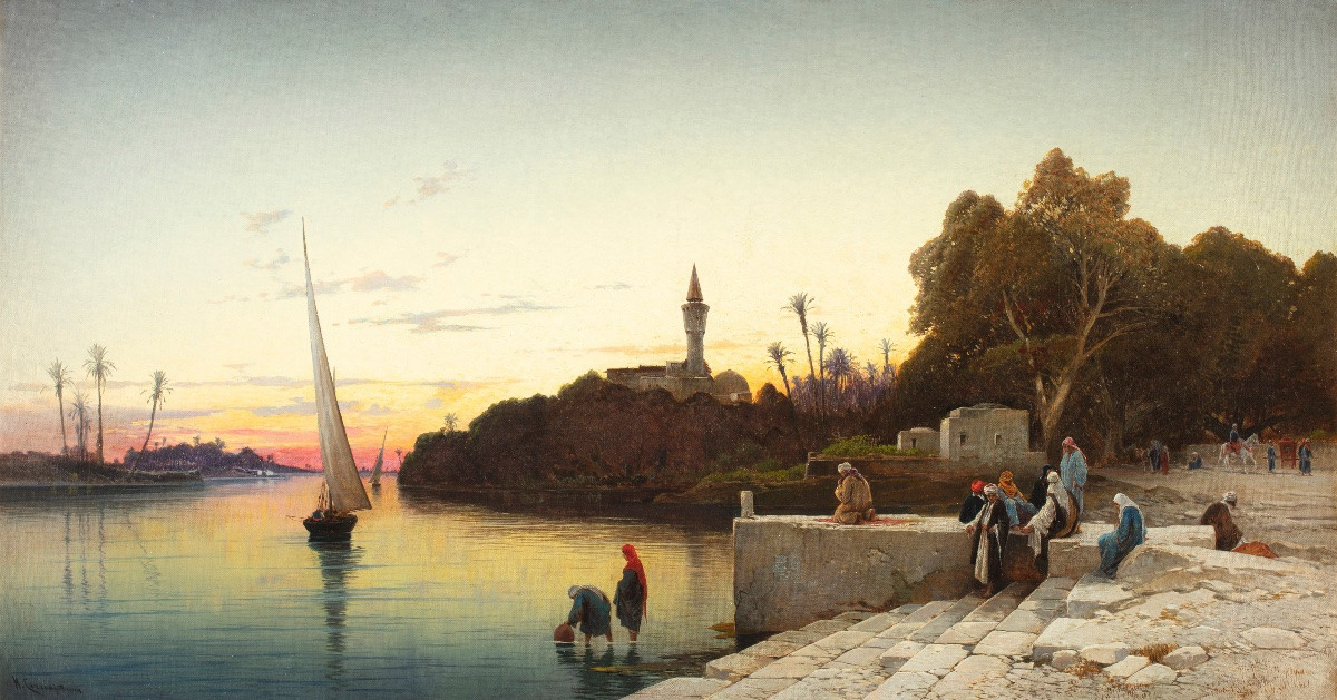 Hermann Corrodi (Roma 1844-1905), “Tramonto sul Nilo”-photo-2