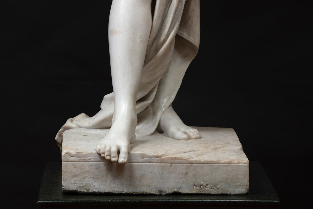 Scultura di Arnaldo Fazzi (1855-1944), “Fanciulla che gioca con le onde”-photo-3