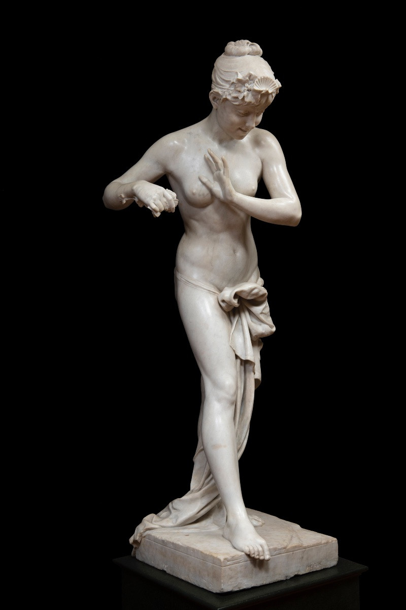 Scultura di Arnaldo Fazzi (1855-1944), “Fanciulla che gioca con le onde”-photo-3