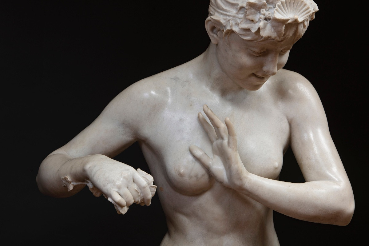 Scultura di Arnaldo Fazzi (1855-1944), “Fanciulla che gioca con le onde”-photo-4