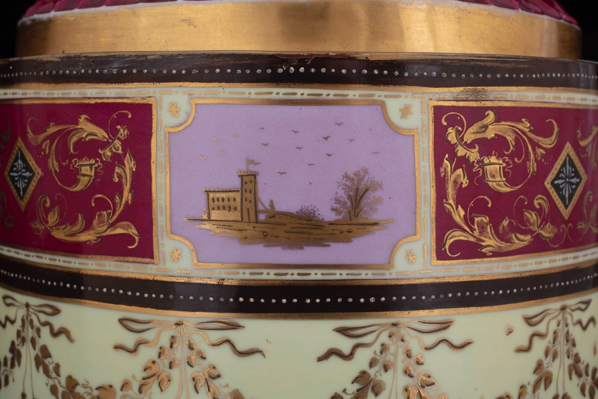 Coppia di grandi vasi in porcellana policroma, Manifattura viennese-photo-2