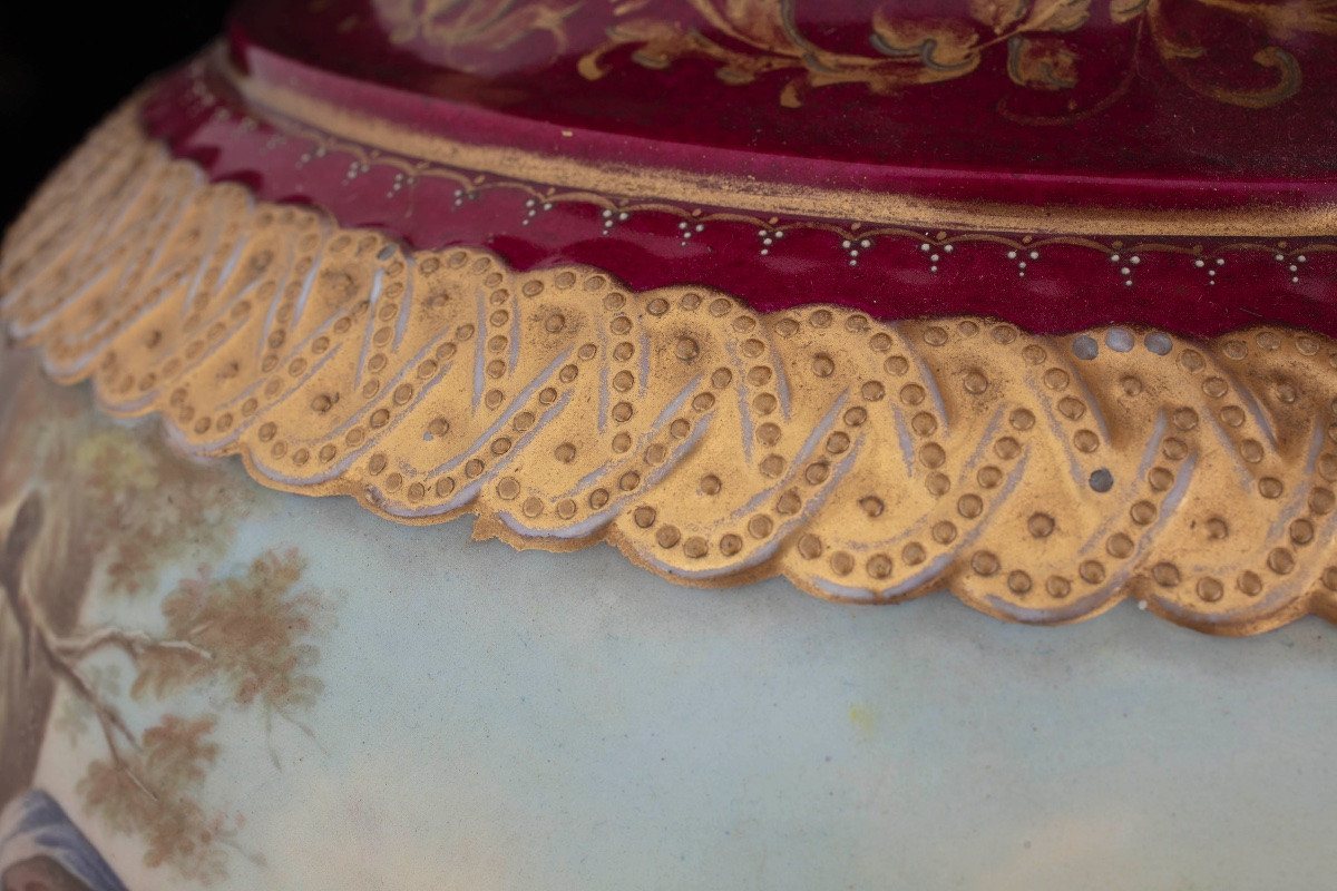 Coppia di grandi vasi in porcellana policroma, Manifattura viennese-photo-4