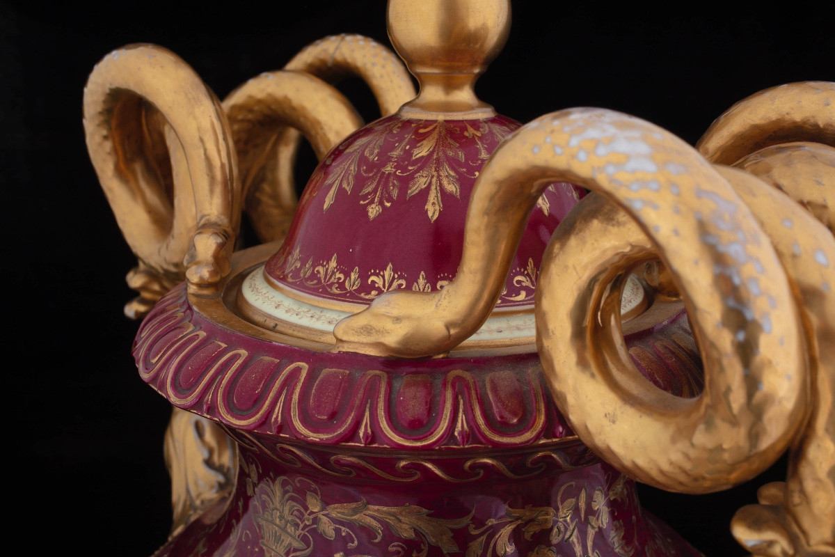 Coppia di grandi vasi in porcellana policroma, Manifattura viennese-photo-5