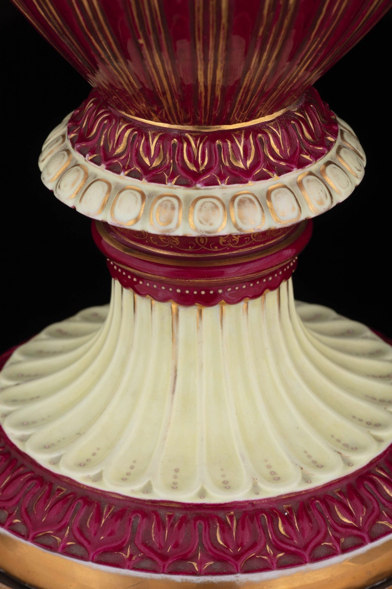 Coppia di grandi vasi in porcellana policroma, Manifattura viennese-photo-6