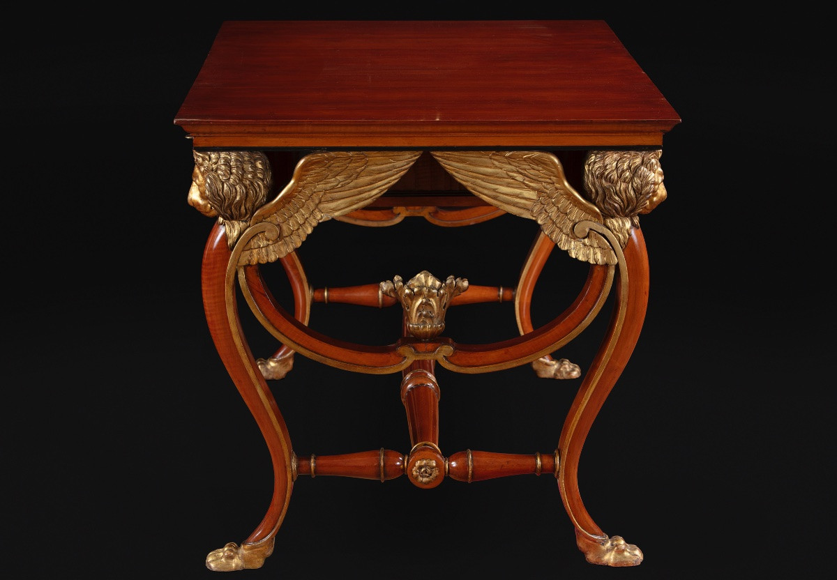 Giuseppe Borsato (1770 - 1849), Tavolo in ciliegio e decorazioni in legno dorato e scolpito-photo-2