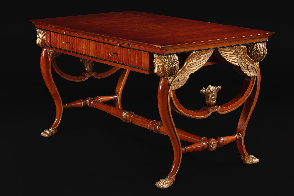 Giuseppe Borsato (1770 - 1849), Tavolo in ciliegio e decorazioni in legno dorato e scolpito-photo-3