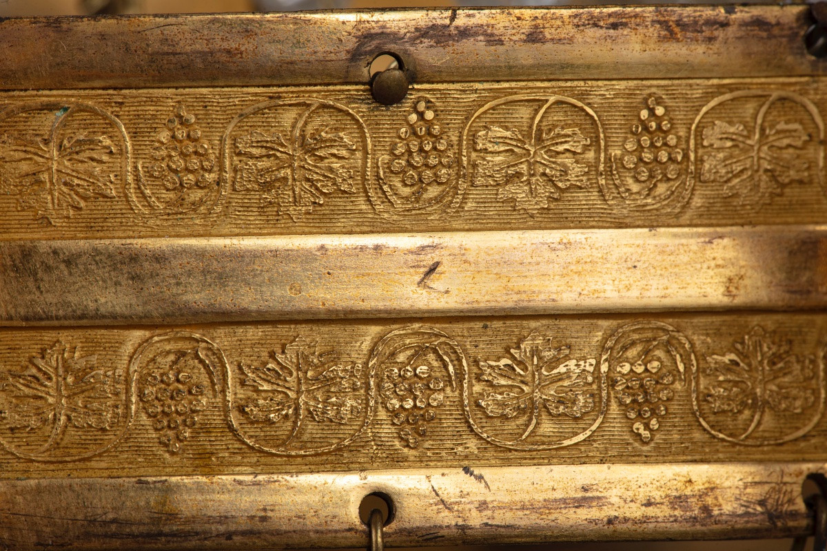 Coppia di appliques a mongolfiera in cristallo e bronzo dorato e cesellato a cinque bracci-photo-3