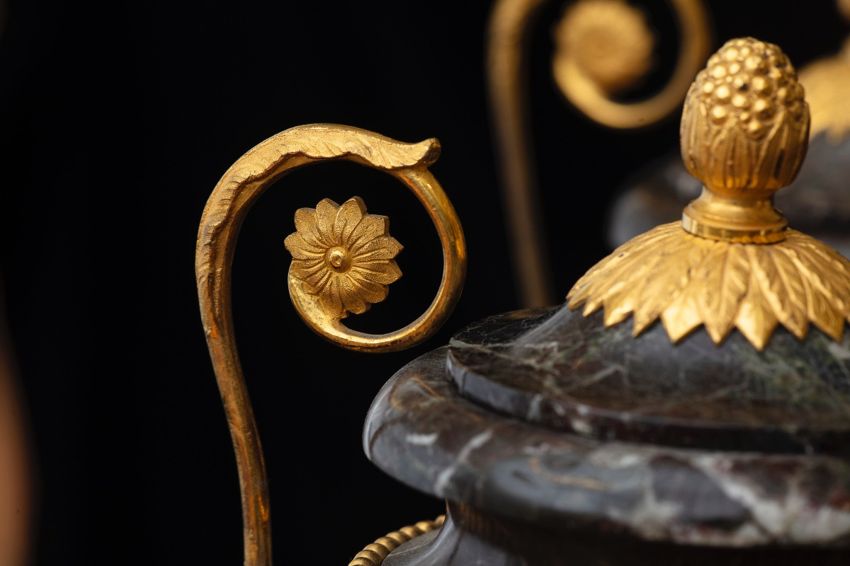 Coppia di importanti vasi Luigi XVI in marmo rosso Levanto -photo-2