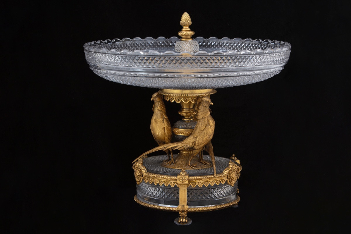 Centrotavola in cristallo e bronzo dorato e finemente cesellato, seconda metà del XIX secolo-photo-2