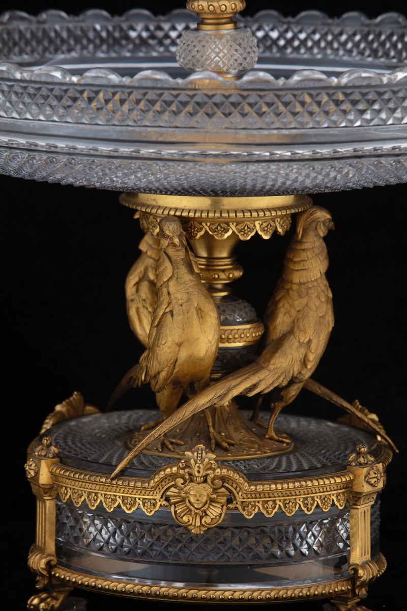 Centrotavola in cristallo e bronzo dorato e finemente cesellato, seconda metà del XIX secolo-photo-3