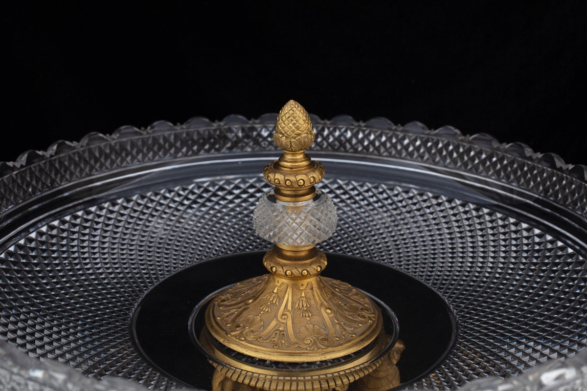 Centrotavola in cristallo e bronzo dorato e finemente cesellato, seconda metà del XIX secolo-photo-4