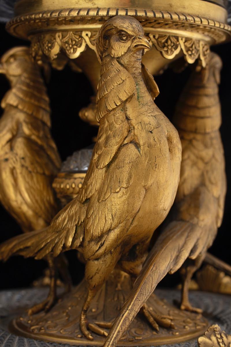 Centrotavola in cristallo e bronzo dorato e finemente cesellato, seconda metà del XIX secolo-photo-1