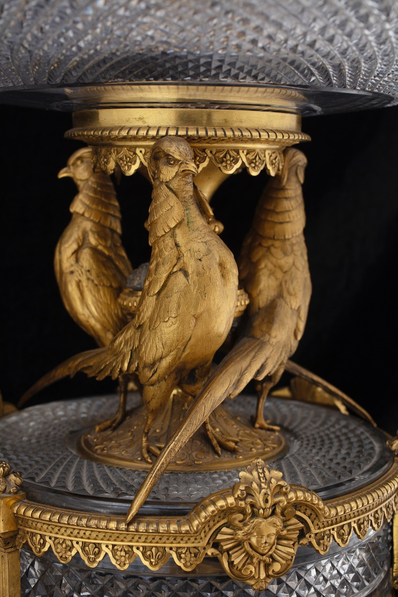Centrotavola in cristallo e bronzo dorato e finemente cesellato, seconda metà del XIX secolo-photo-3