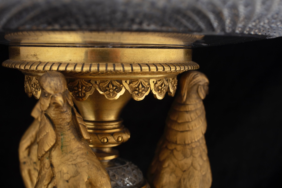 Centrotavola in cristallo e bronzo dorato e finemente cesellato, seconda metà del XIX secolo-photo-4