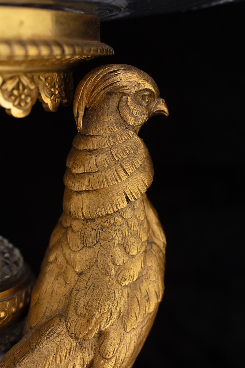 Centrotavola in cristallo e bronzo dorato e finemente cesellato, seconda metà del XIX secolo-photo-5