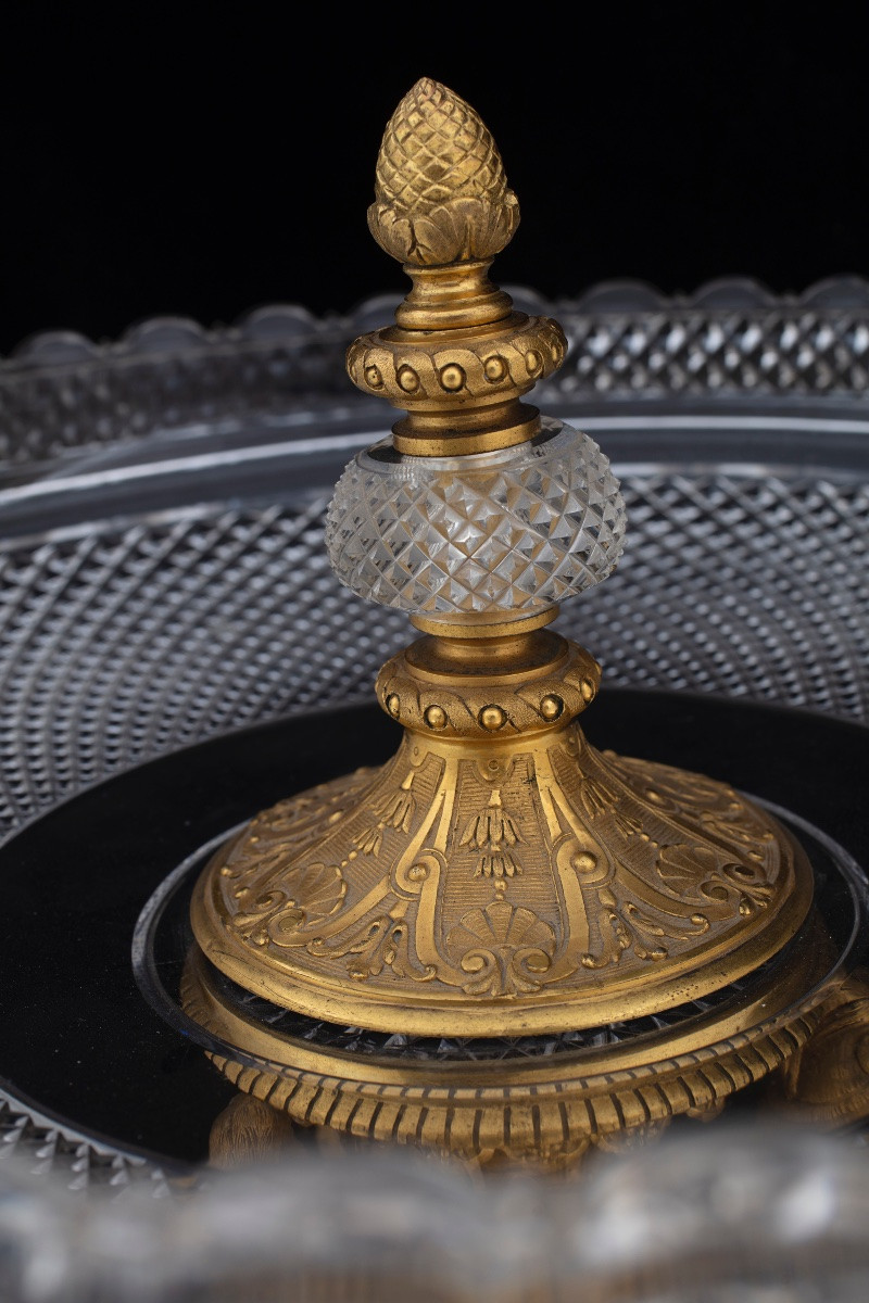 Centrotavola in cristallo e bronzo dorato e finemente cesellato, seconda metà del XIX secolo-photo-7