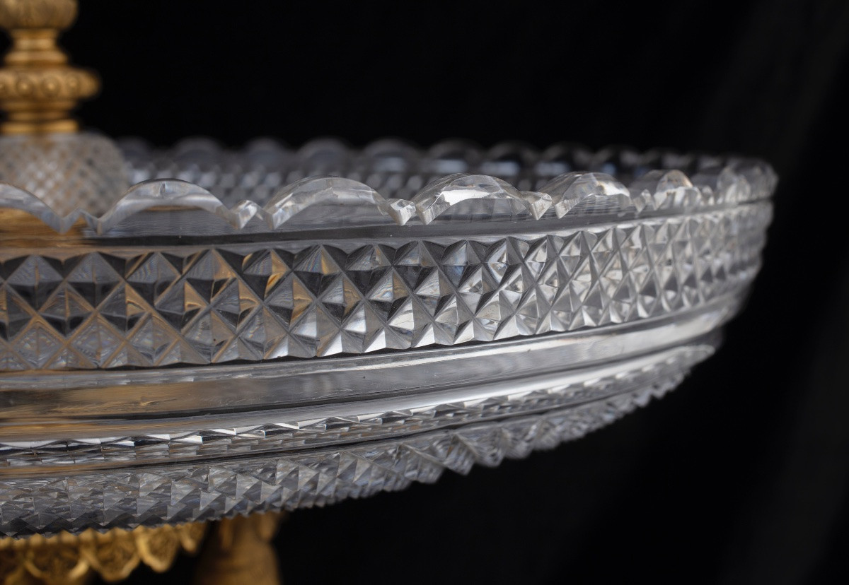 Centrotavola in cristallo e bronzo dorato e finemente cesellato, seconda metà del XIX secolo-photo-8