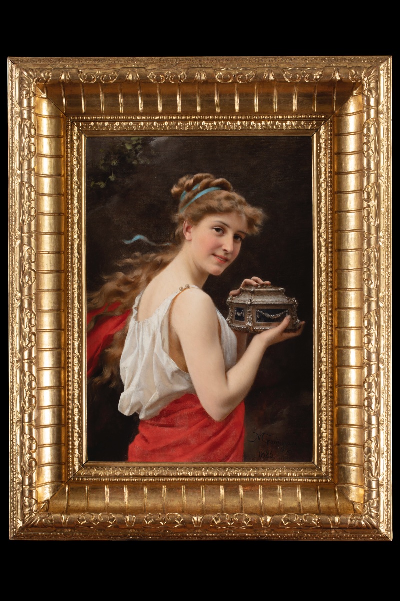 Michele Gordigiani (Firenze 1835-1909), Giovane fanciulla pompeiana, 1886