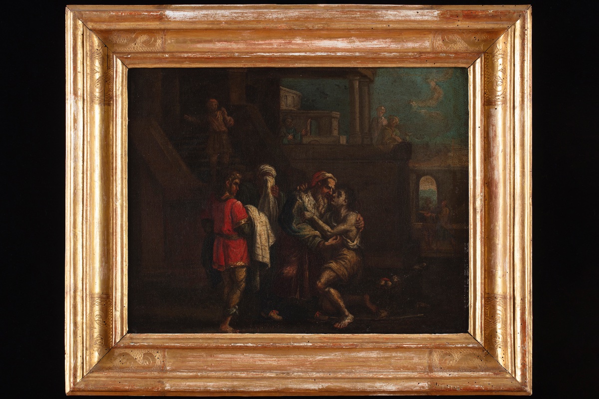 Dipinto religioso raffigurante “Il figliol prodigo”, Italia, XVIII secolo