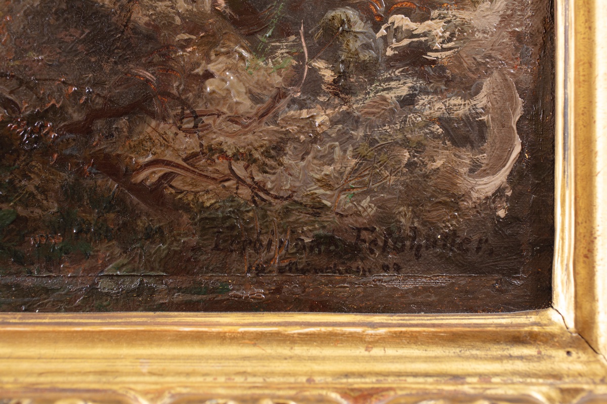 Coppia di dipinti di Ferdinand Feldhütter (1842-1898) raffiguranti paesaggi montani-photo-3